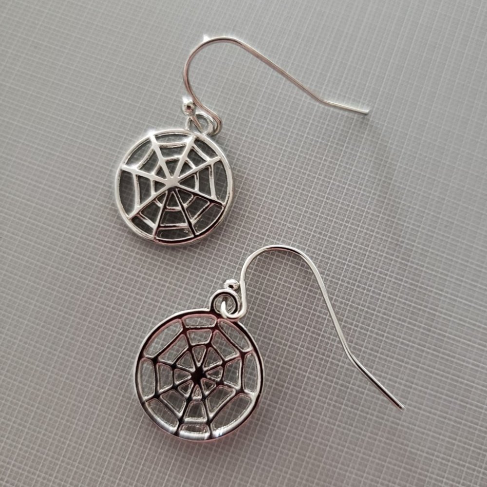 Silver Spiderweb Dangle Earrings
